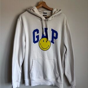 GAP SMILEY happy face white pullover hoodie size Large
